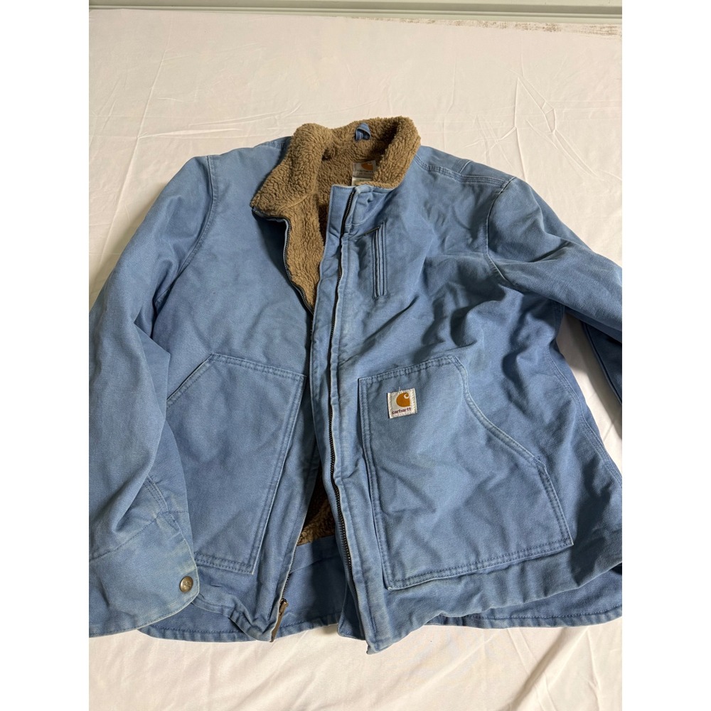 Vintage Carhartt WJ022 FHB Blue Womens Jacket Sherpa Lined Sandstone Duck Coat - Picture 8 of 16